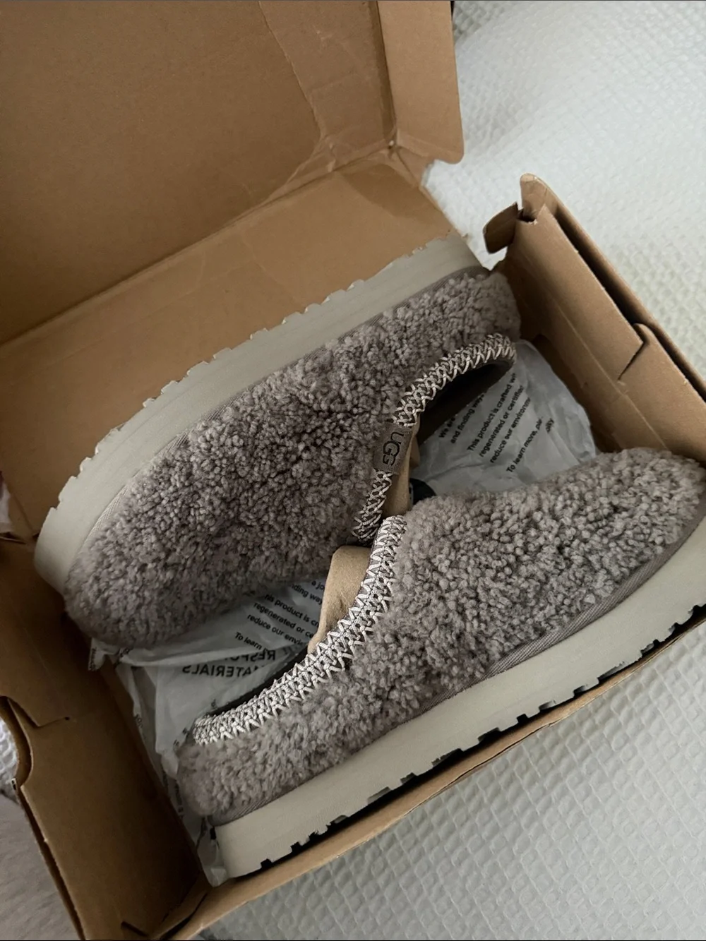UGG Kids Plush Slip-On Shearling Slippers in Taupe